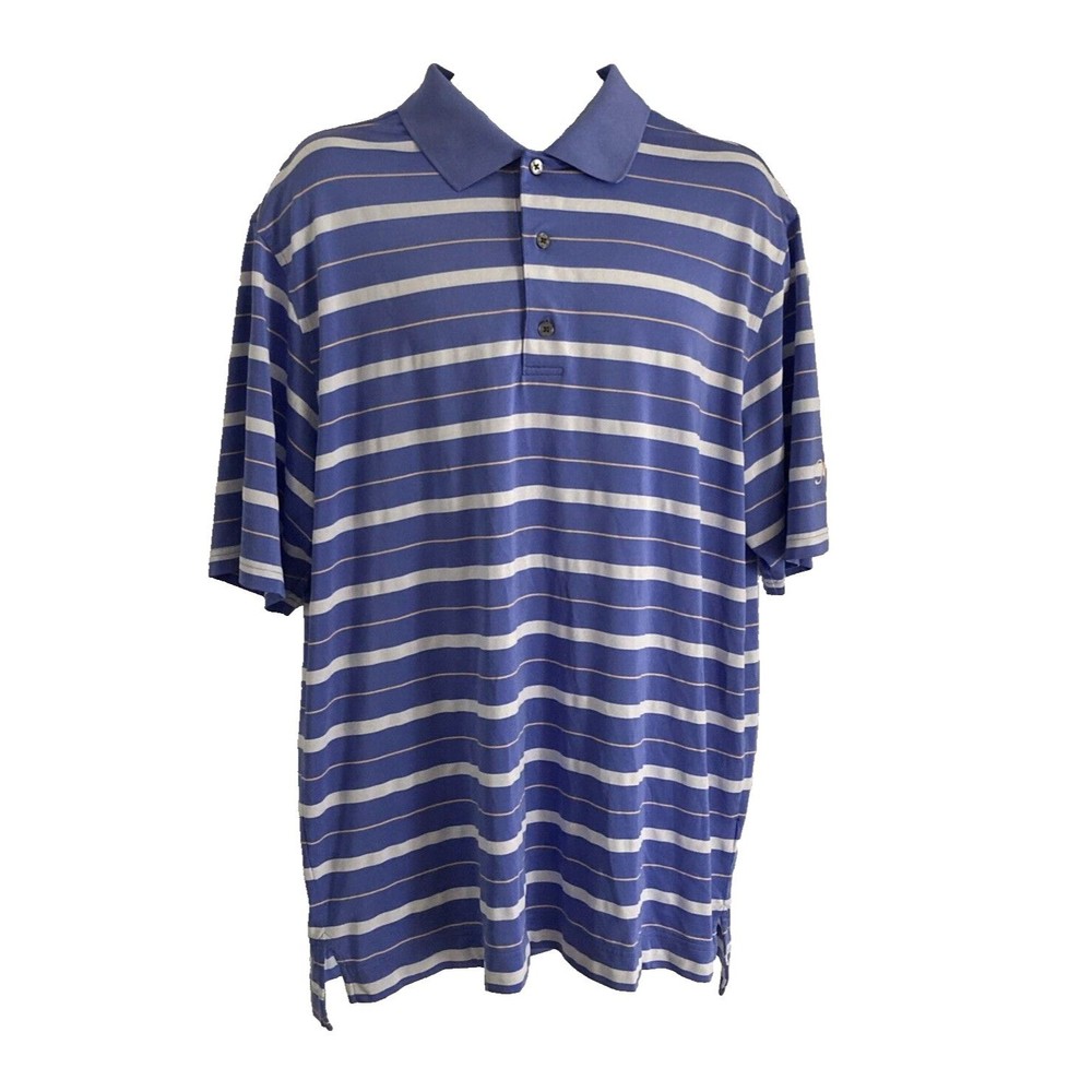 Footjoy Polo Shirt Mens XL Blue White Striped Short Sleeve Golf Performance FJ